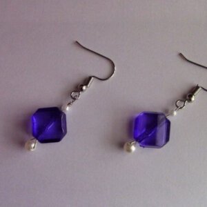 Handmade Purple and Faux Pearl Dangle Earrings