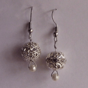 Handmade Faux Silver and Pearl Dangle Earrings