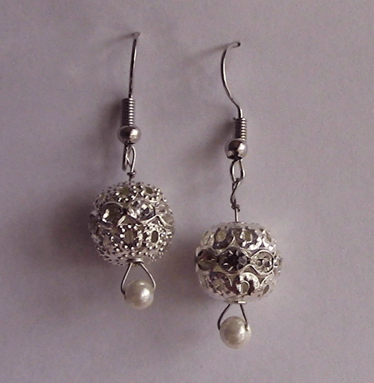 Handmade Faux Silver and Pearl Dangle Earrings