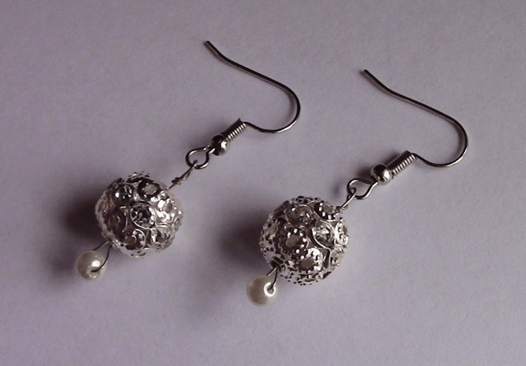 Handmade Faux Silver and Pearl Dangle Earrings - Image 3